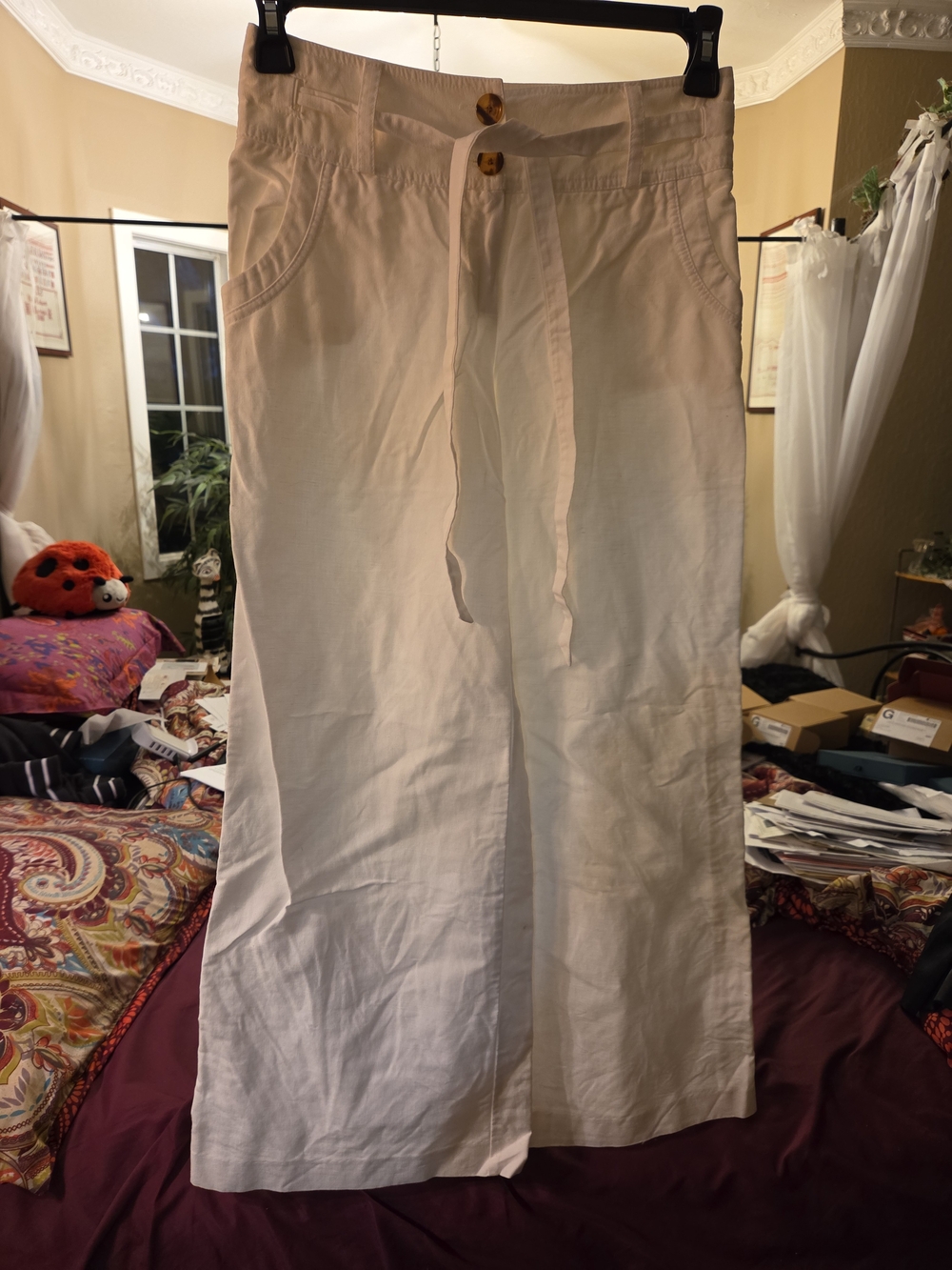 Vintage LONDONJEAN Wide Leg Linen-Cotton-Blend Pants in White